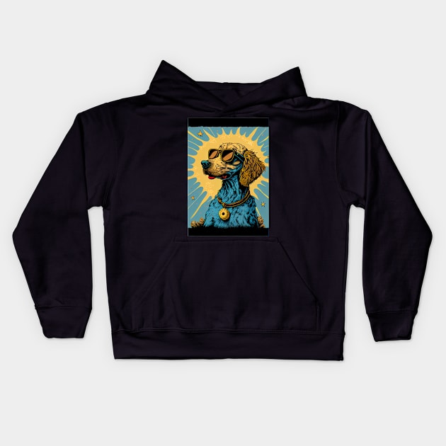 Groovy psychedelic dog with sunglasses Kids Hoodie by dholzric